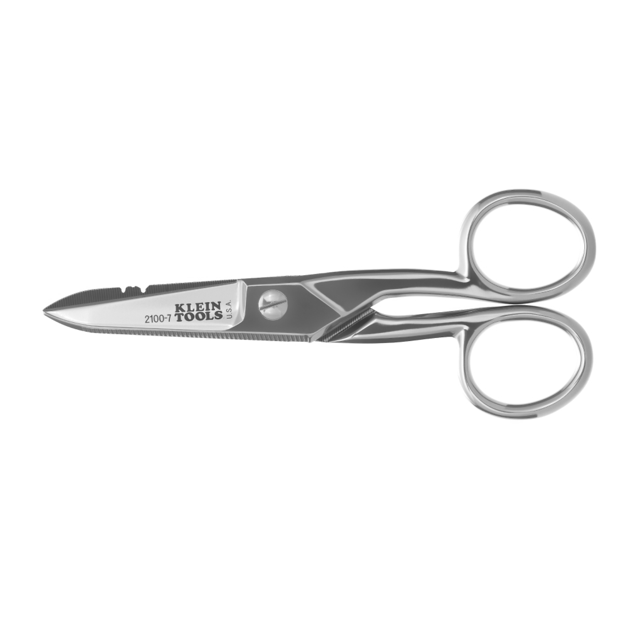 Klein Tools, Electrician's Scissors, Nickel Plated, Blade Size 1.88 in, Tool Length 5.25 in, Model# 2100-7